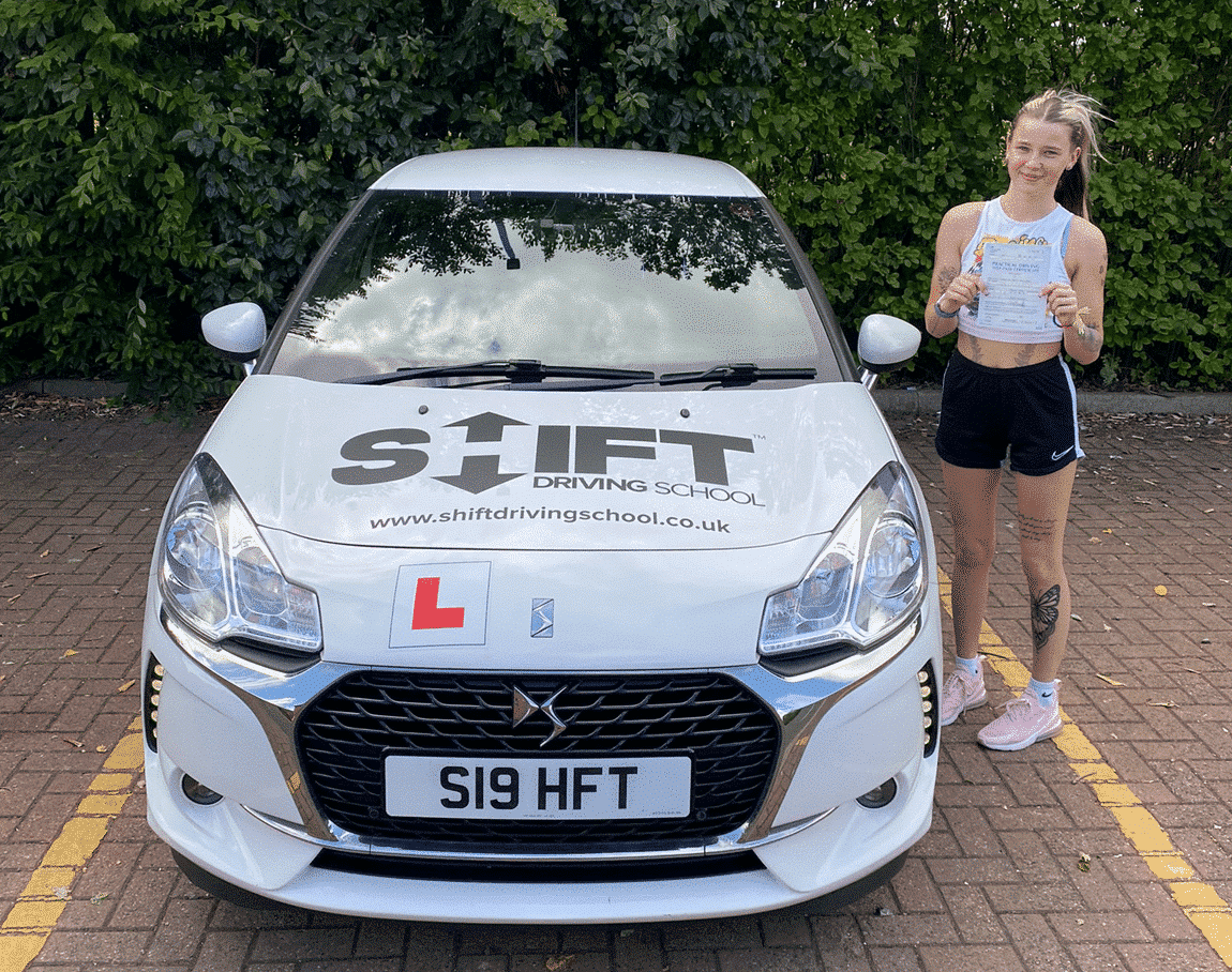 Rosie's Pass picture with Shift Driving School's White DS3 Learner Car